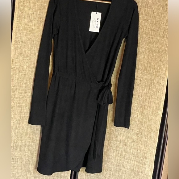 NWT! NA-KD knitted mini dress black S small wrap soft holiday occasion - Picture 9 of 9